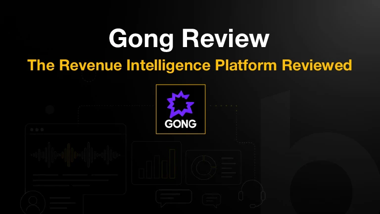 Gong revenue intelligence review cover with analytics dashboard and sales conversation visuals.