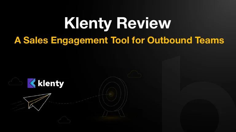 Klenty sales engagement review cover with outbound outreach and targeting visuals.
