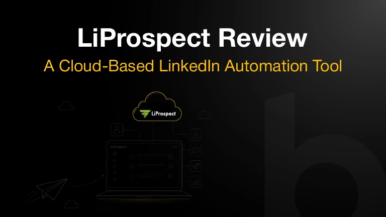 LiProspect LinkedIn automation review cover with cloud outreach and prospecting dashboard visuals.