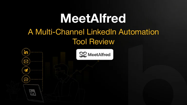 MeetAlfred LinkedIn automation review cover with multi-channel outreach and engagement visuals.
