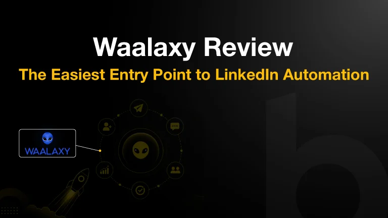 Waalaxy LinkedIn automation review cover with outreach workflow and prospecting visuals.
