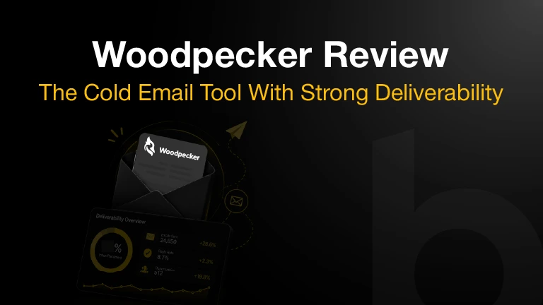 Woodpecker cold email review cover with deliverability analytics and outreach visuals.