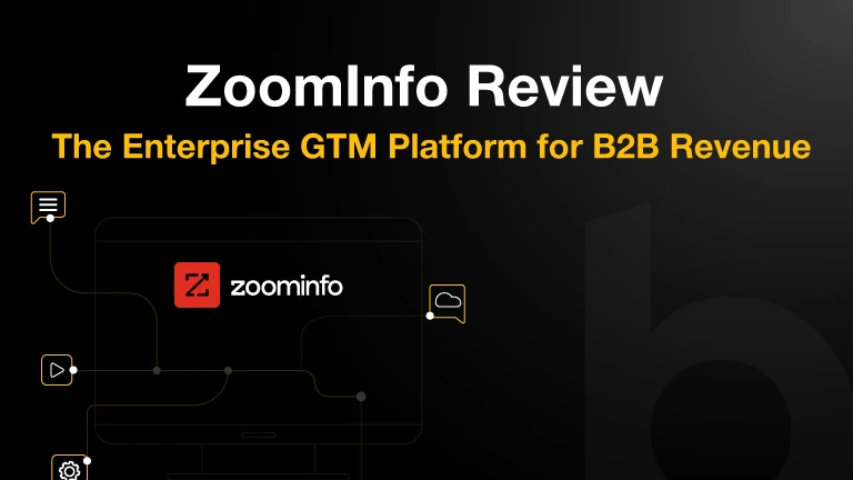 ZoomInfo GTM platform review cover with B2B revenue and data workflow visuals.