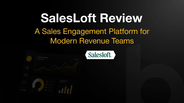 SalesLoft sales engagement review cover with revenue analytics and outreach dashboard visuals.